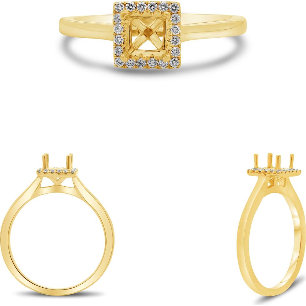 Roman & Jules - 14K Yellow Gold Princess Cut Diamond Ring with Halo and Micropavé Accent - 0.12 Carat Total Diamond Weight