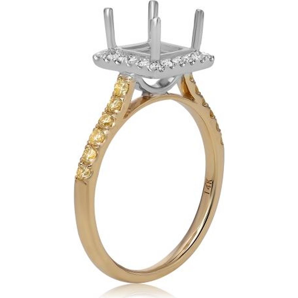 Roman & Jules - 14K Yellow Gold Princess Cut Fancy Yellow Diamond Ring with Round Diamond Halo - 0.49 Carat Total Diamond Weight