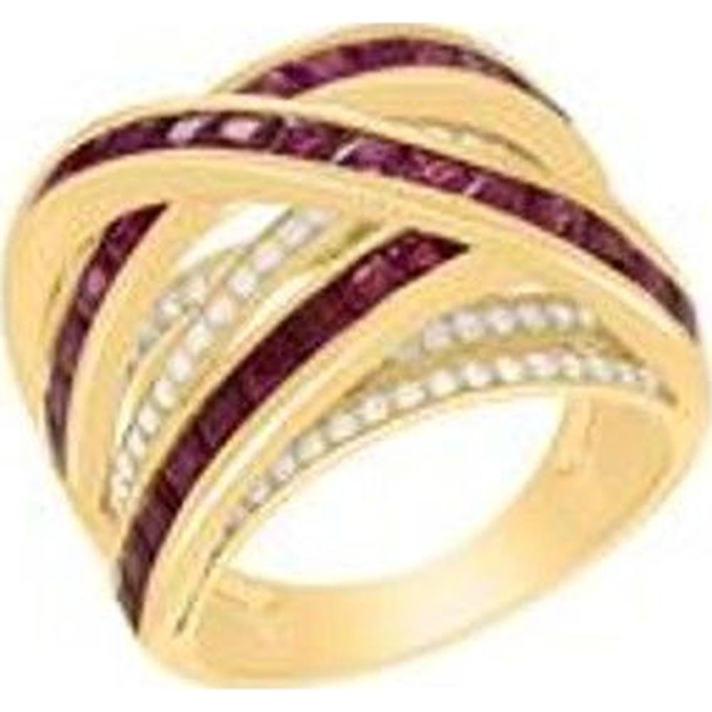 Roman & Jules - 14K Yellow Gold Princess Cut Ruby and Diamond Channel Set Ring - 3.19 Carat Total Ruby Weight, 0.72 Carat Total Diamond Weight