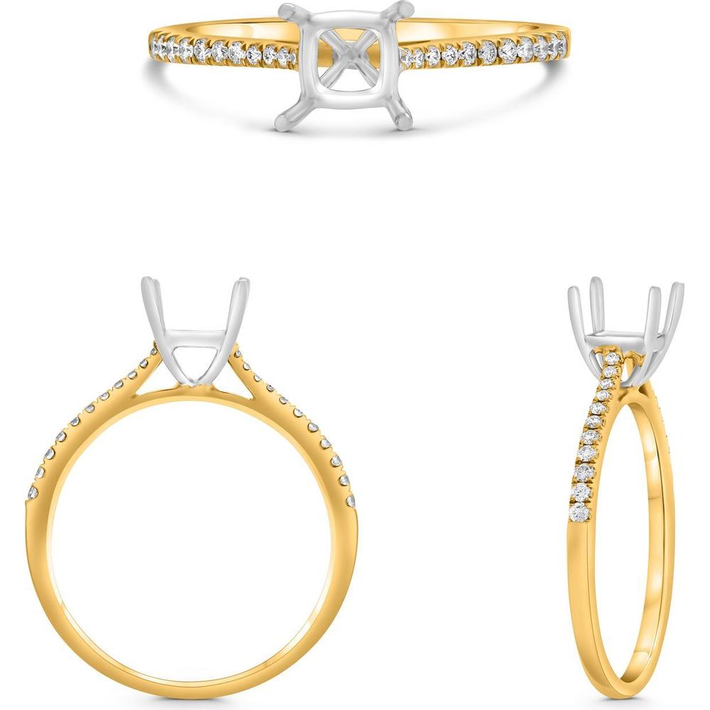 Roman & Jules - 14K Yellow Gold Radiant Diamond Ring with Micropavé Setting - 0.13 Carat Total Diamond Weight