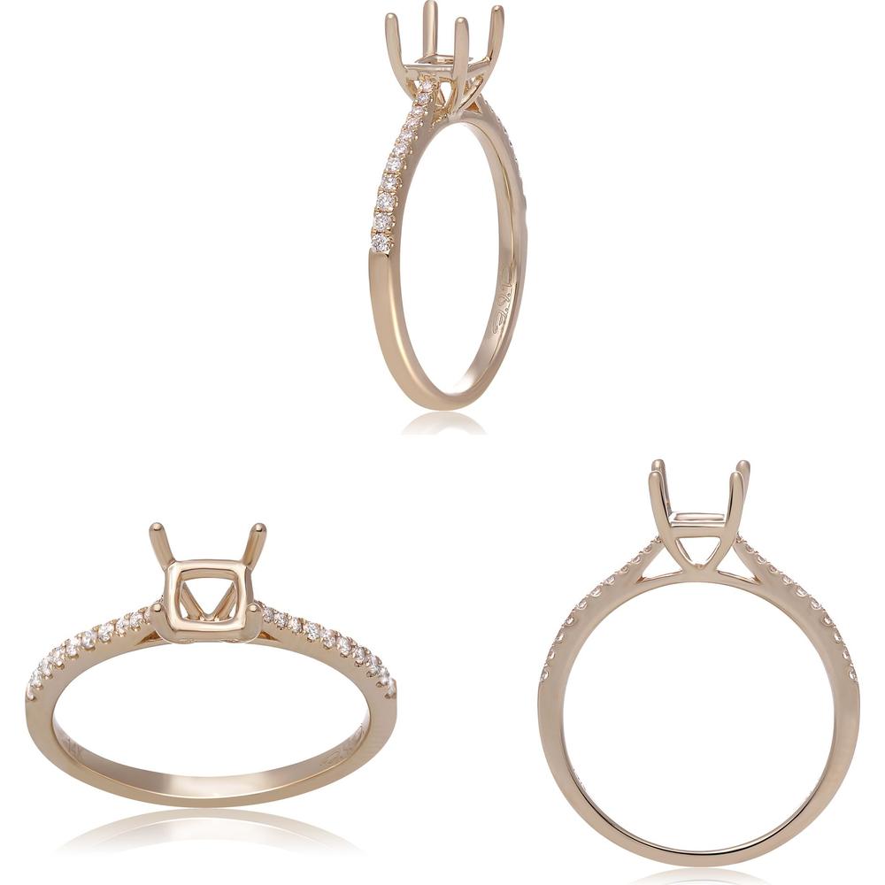 Roman & Jules - 14K Yellow Gold Radiant Diamond Ring with Tapered Shank - 0.13 Carat Round Diamond