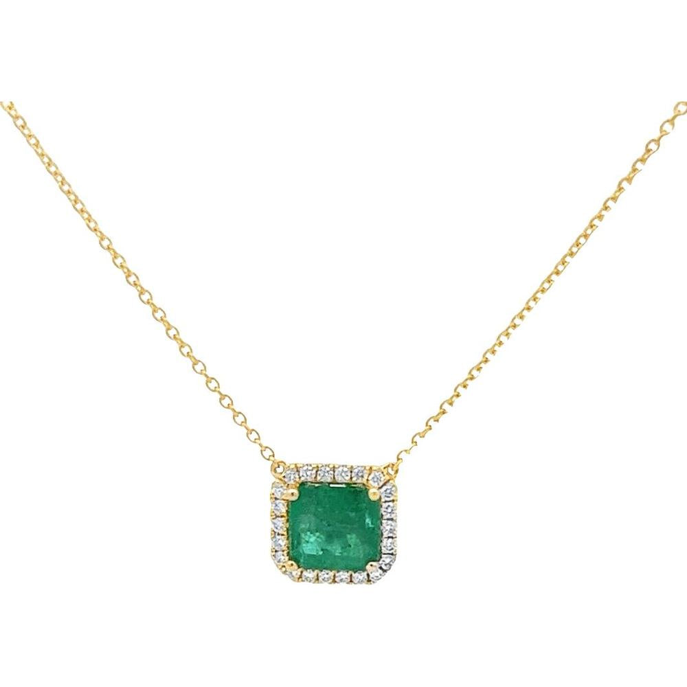 Roman & Jules - 14K Yellow Gold Radiant Emerald Necklace with Diamond Halo - 1.48 Carat Total Emerald Weight