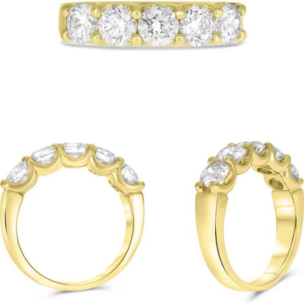 Roman & Jules - 14K Yellow Gold Ring with 5 Round Diamonds - 2.50 Carat Total Diamond Weight