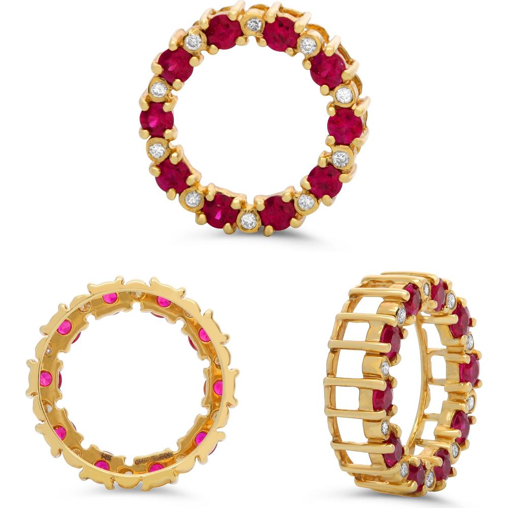 Roman & Jules - 14K Yellow Gold Ring with Round Rubies and Diamonds - 1.20 Carat Total Ruby and Diamond Weight