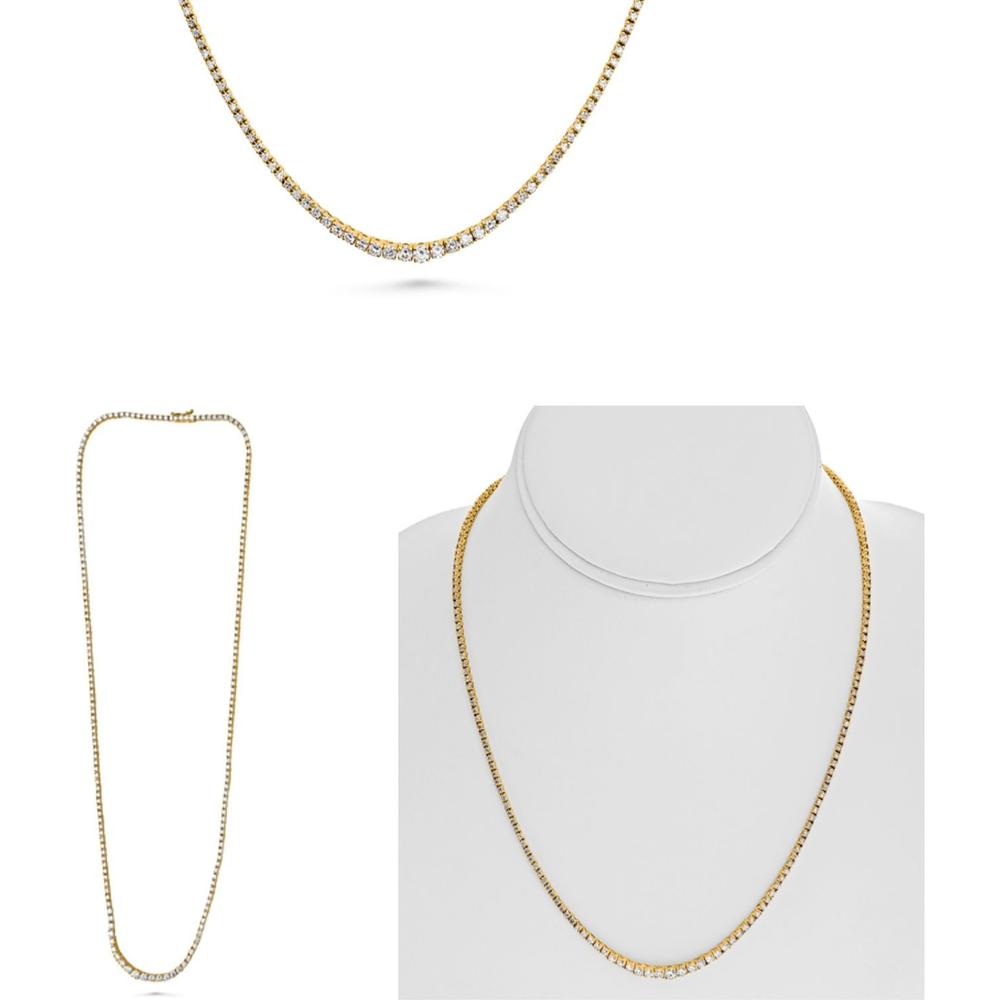 Roman & Jules - 14K Yellow Gold Riviera Tennis Necklace with Prong Set Round Diamonds - 4.00 Carat Total Diamond Weight