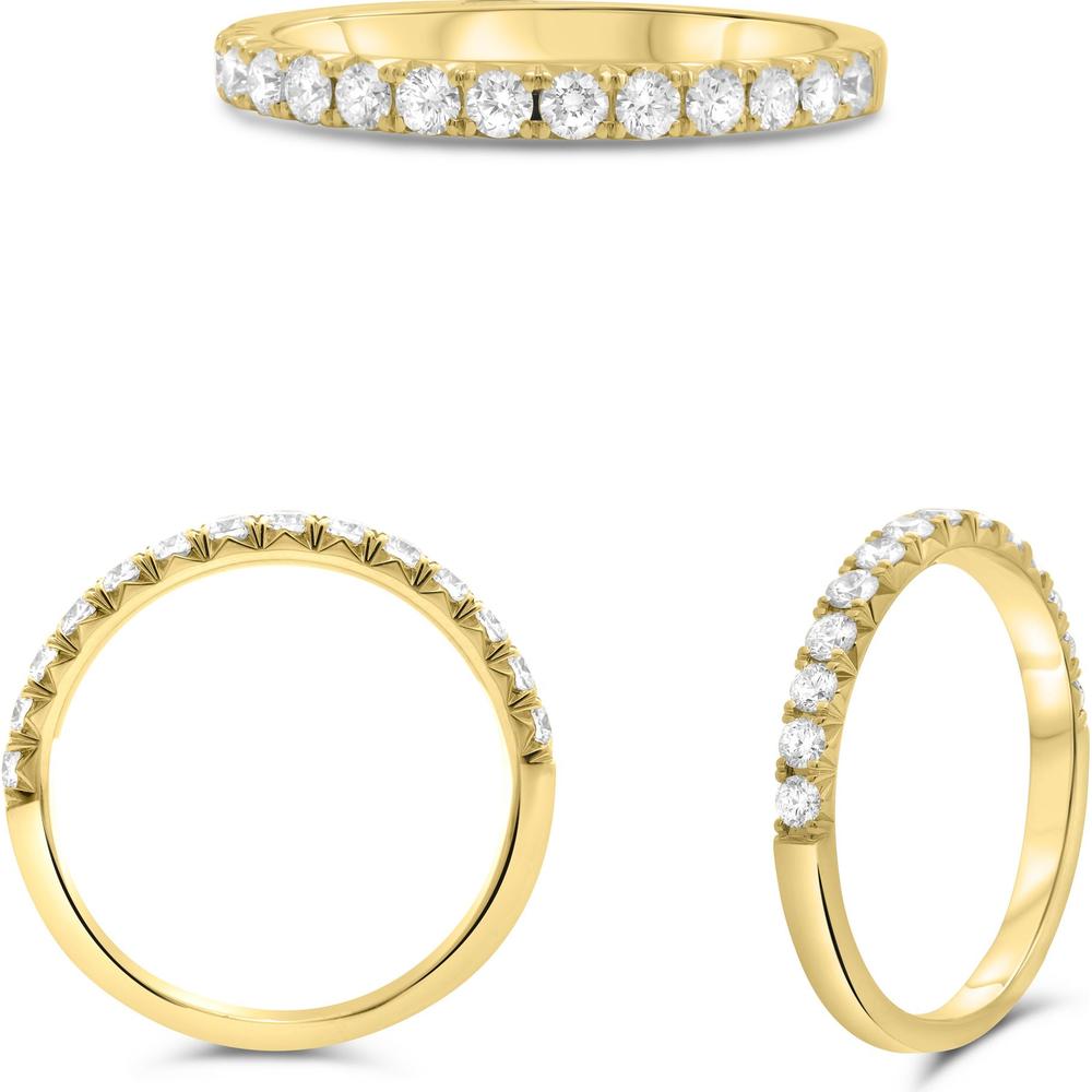Roman & Jules - 14K Yellow Gold Round Diamond Band Ring with French Pave Setting - 0.46 Carat Total Diamond Weight