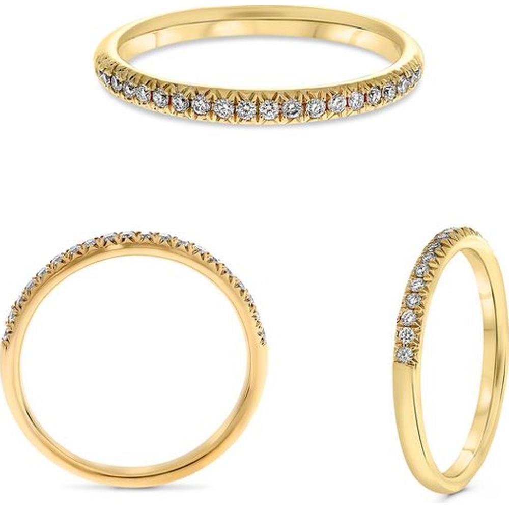 Roman & Jules - 14K Yellow Gold Round Diamond Band Ring with French Pave Setting