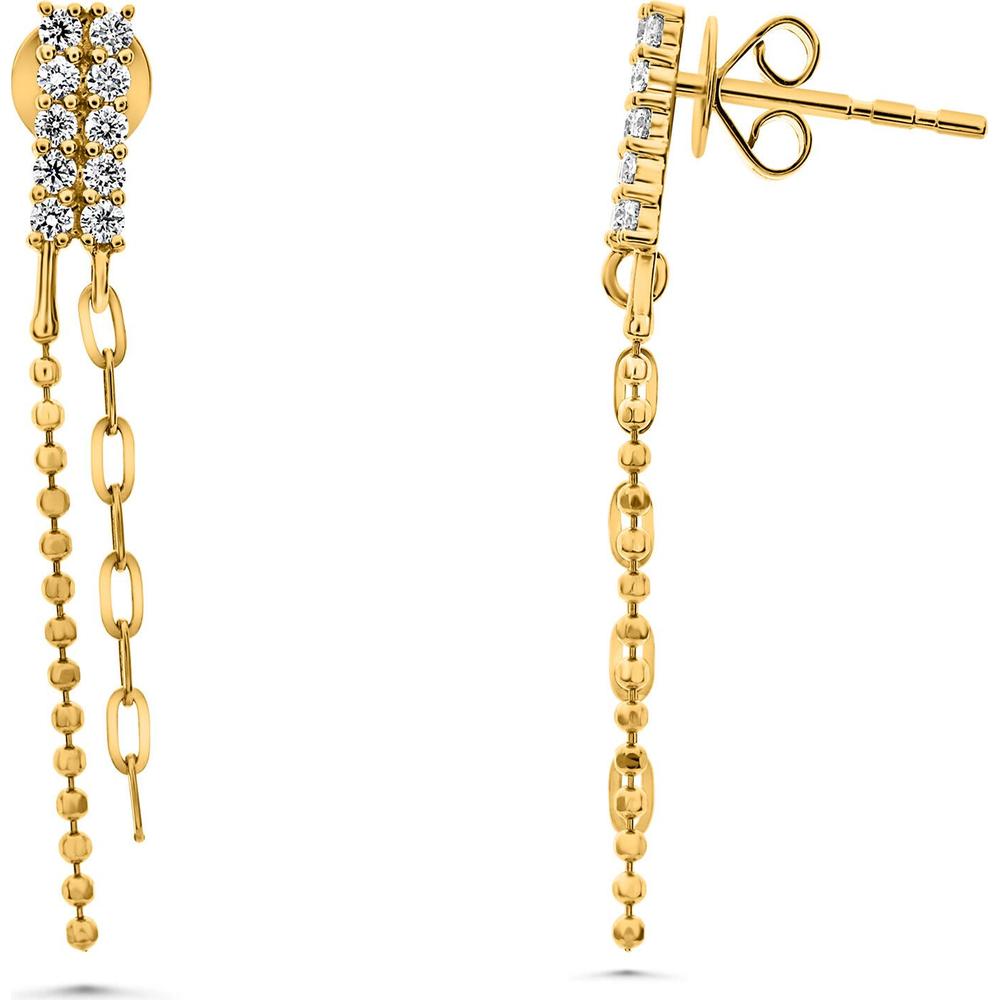 Roman & Jules - 14K Yellow Gold Round Diamond Chain Drop Earrings - 0.26 Carat Total Diamond Weight