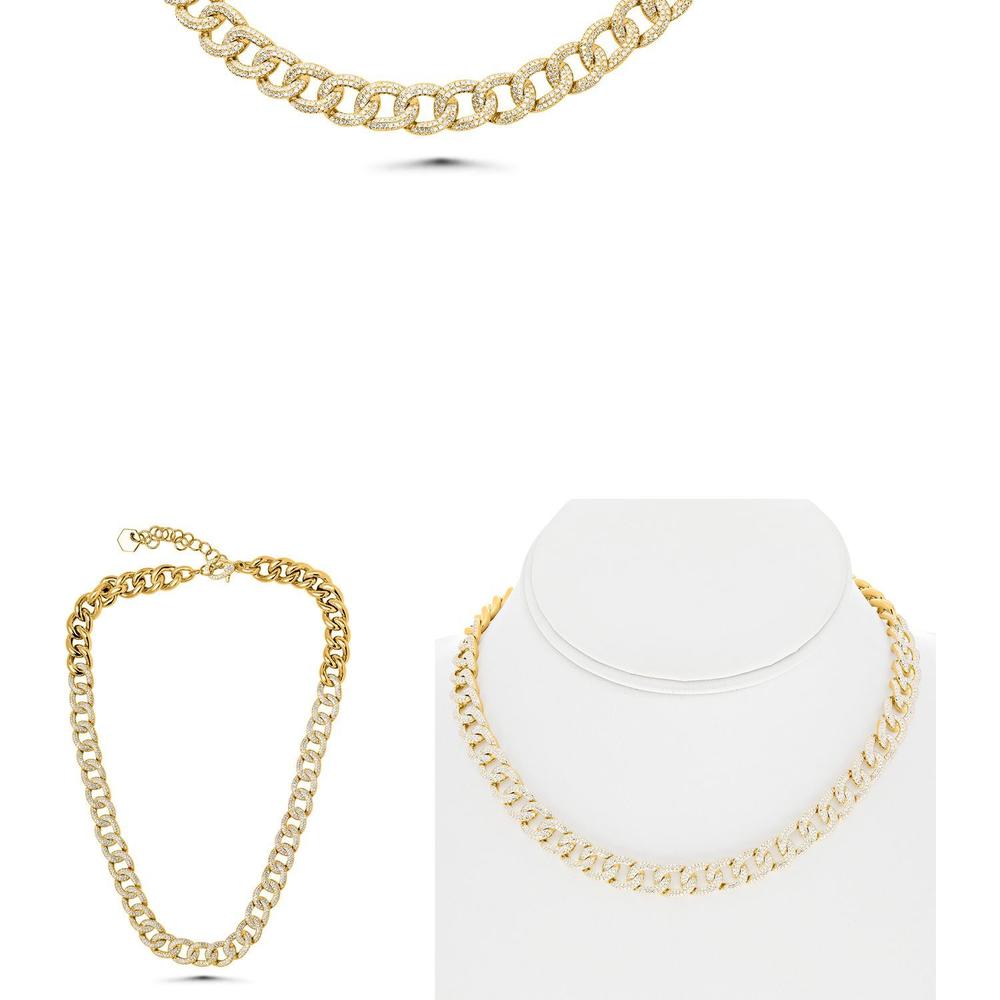 Roman & Jules - 14K Yellow Gold Round Diamond Chain Link Necklace with 3.40 Carat Total Diamond Weight