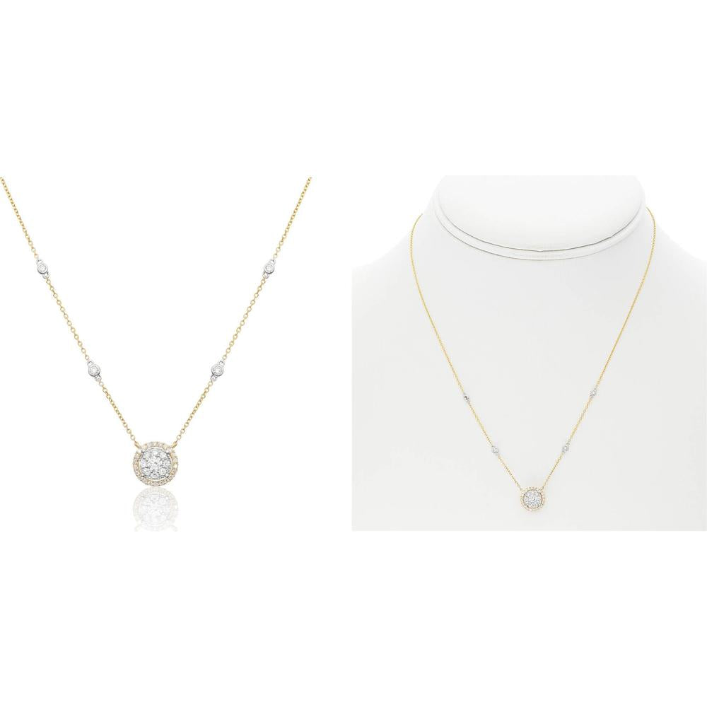 Roman & Jules - 14K Yellow Gold Round Diamond Cluster Necklace with Black Diamonds - 0.44 Carat Total Diamond Weight