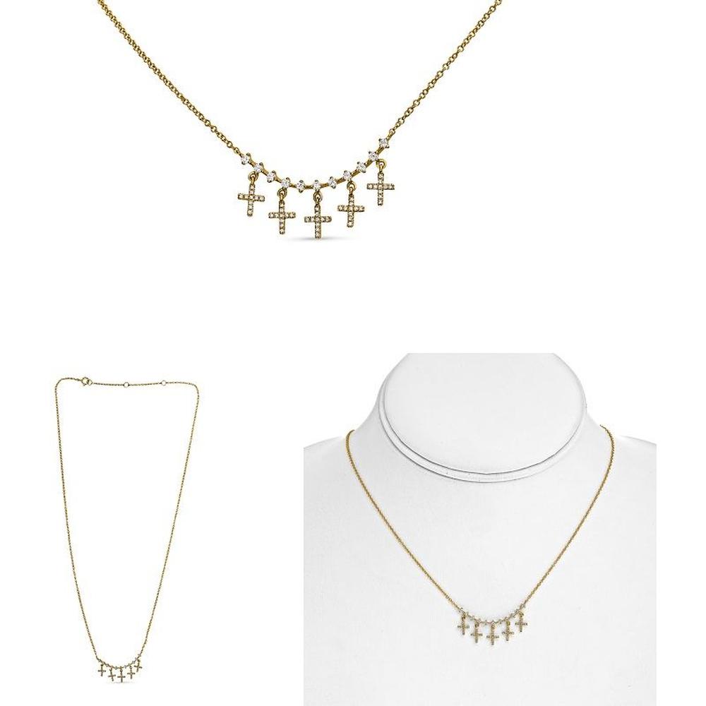 Roman & Jules - 14K Yellow Gold Round Diamond Cross Pendant Necklace - 0.28 Carat Total Diamond Weight