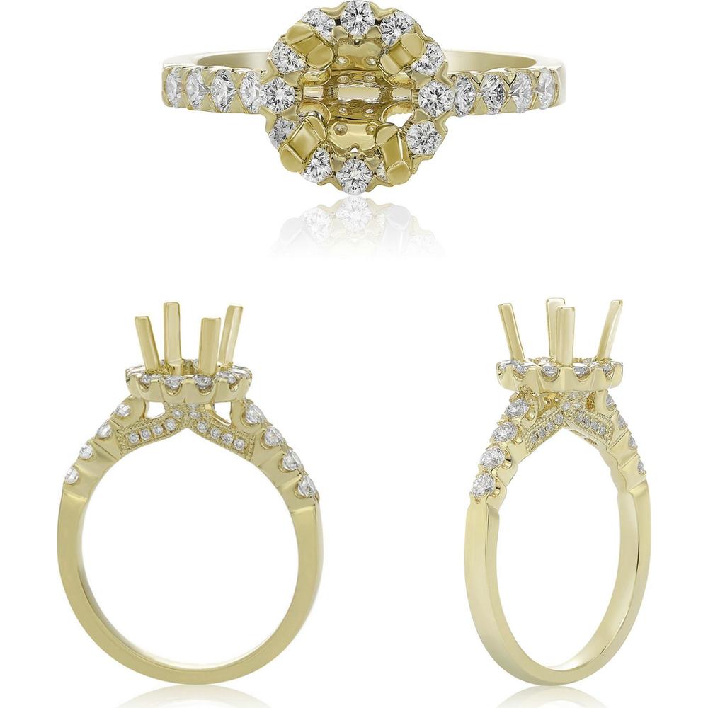 Roman & Jules - 14K Yellow Gold Round Diamond Halo Ring - 0.60 Carat Total Diamond Weight