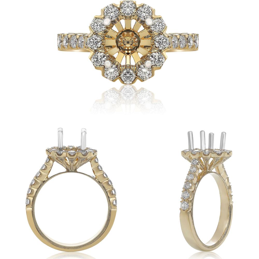 Roman & Jules - 14K Yellow Gold Round Diamond Halo Ring - 0.96 Carat Total Diamond Weight