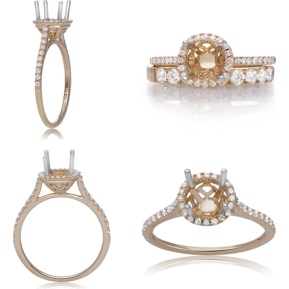 Roman & Jules - 14K Yellow Gold Round Diamond Halo Ring with Micropavé Setting - 0.26 Carat Total Diamond Weight