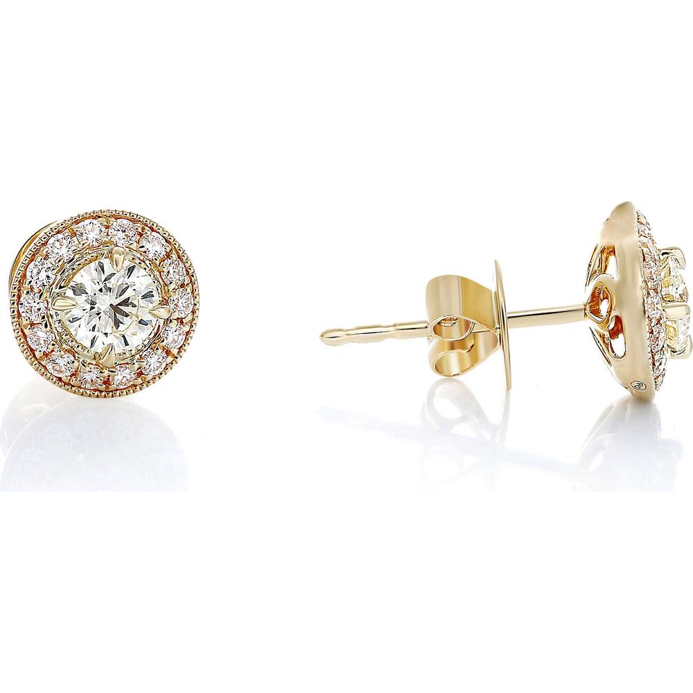 Roman & Jules - 14K Yellow Gold Round Diamond Halo Stud Earrings - 0.50 Carat Total Diamond Weight