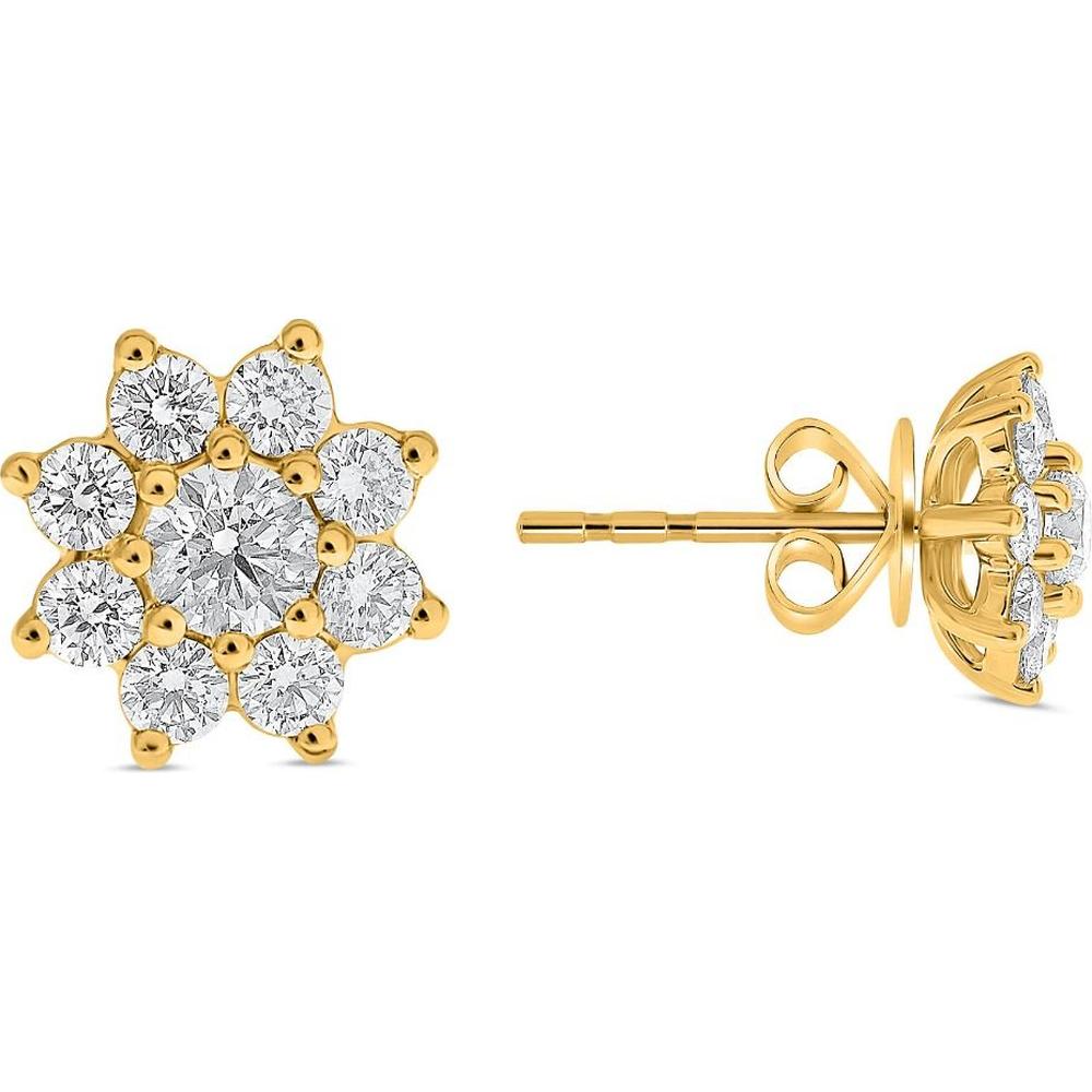 Roman & Jules - 14K Yellow Gold Round Diamond Halo Stud Earrings - 1.0 Carat Total Diamond Weight