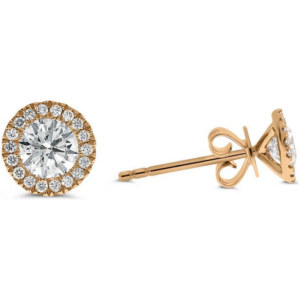 Roman & Jules - 14K Yellow Gold Round Diamond Halo Stud Earrings - 1.00 Carat Total Diamond Weight