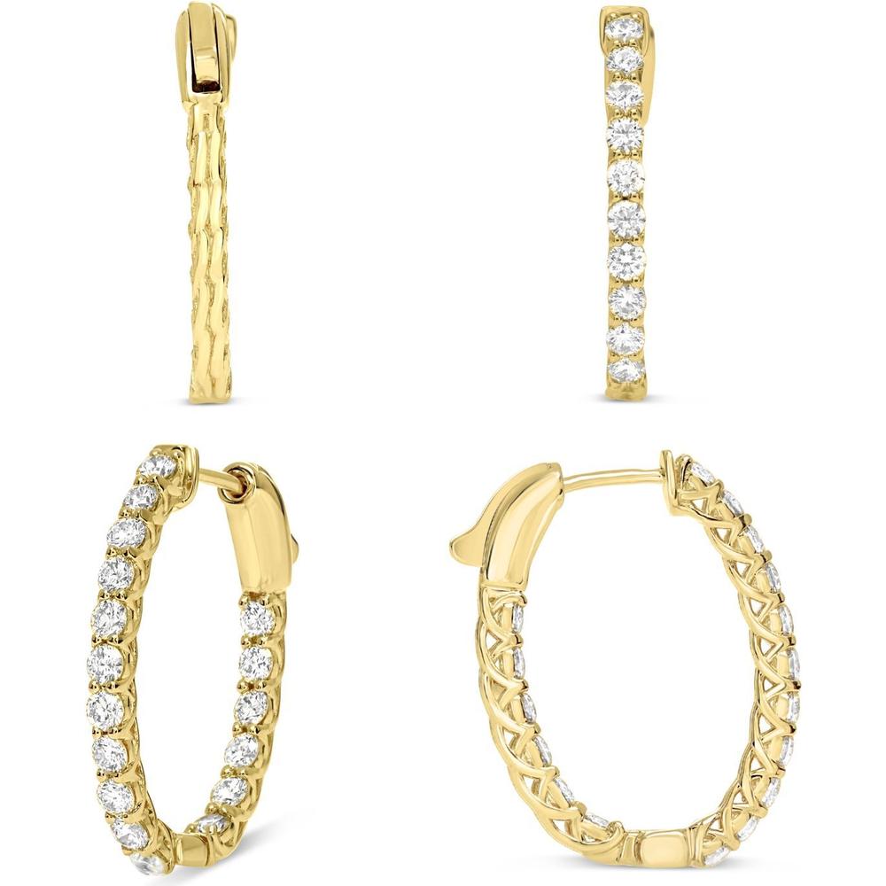 Roman & Jules - 14K Yellow Gold Round Diamond Hoop Earrings - 1.00 Carat Total Diamond Weight