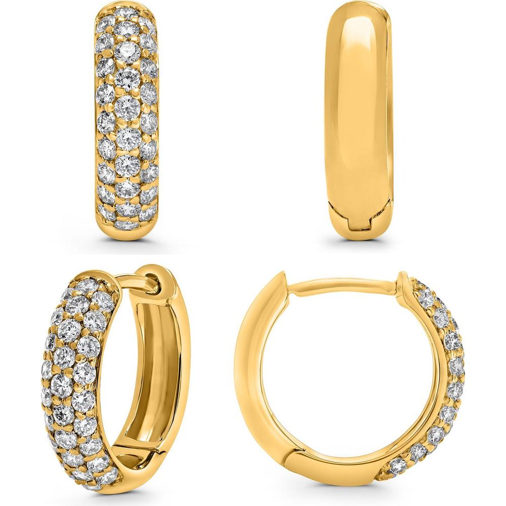 Roman & Jules - 14K Yellow Gold Round Diamond Hoop Earrings - 1.00 Carat Total Diamond Weight