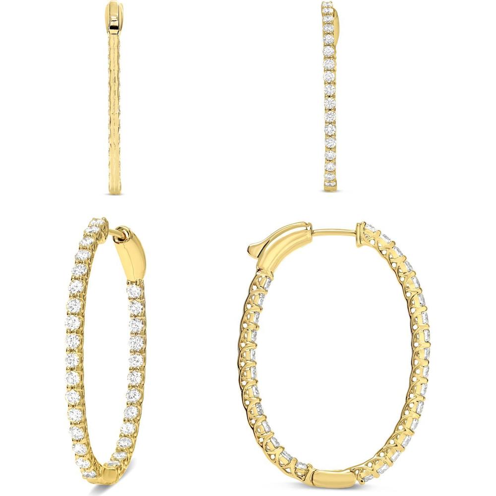 Roman & Jules - 14K Yellow Gold Round Diamond Hoop Earrings - 3.00 Carat Total Diamond Weight