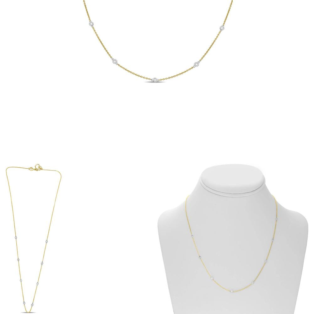 Roman & Jules - 14K Yellow Gold Round Diamond Necklace with Bezel Set Diamonds - 0.21 Carat Total Diamond Weight