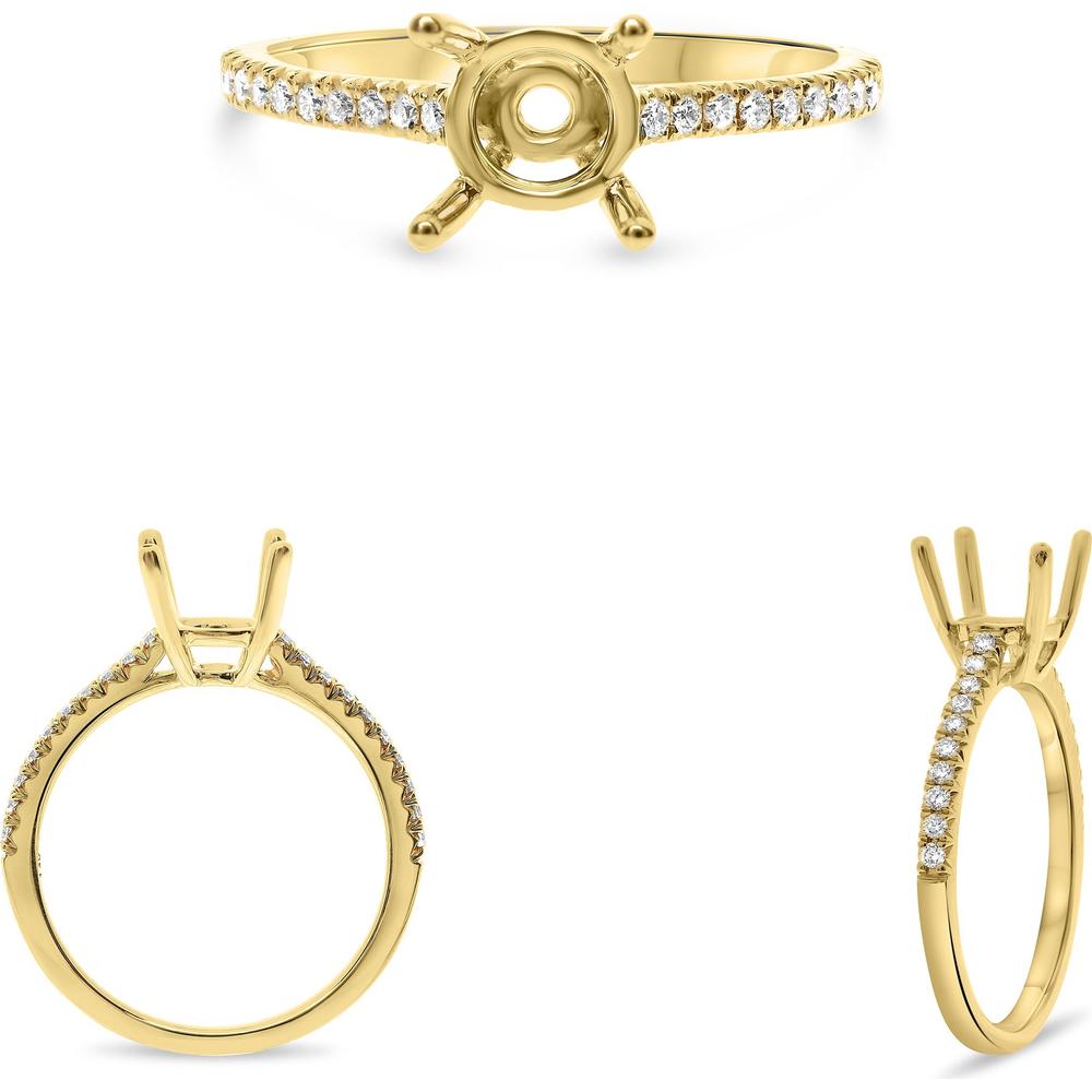 Roman & Jules - 14K Yellow Gold Round Diamond Ring with French Pave Setting - 0.16 Carat Total Diamond Weight