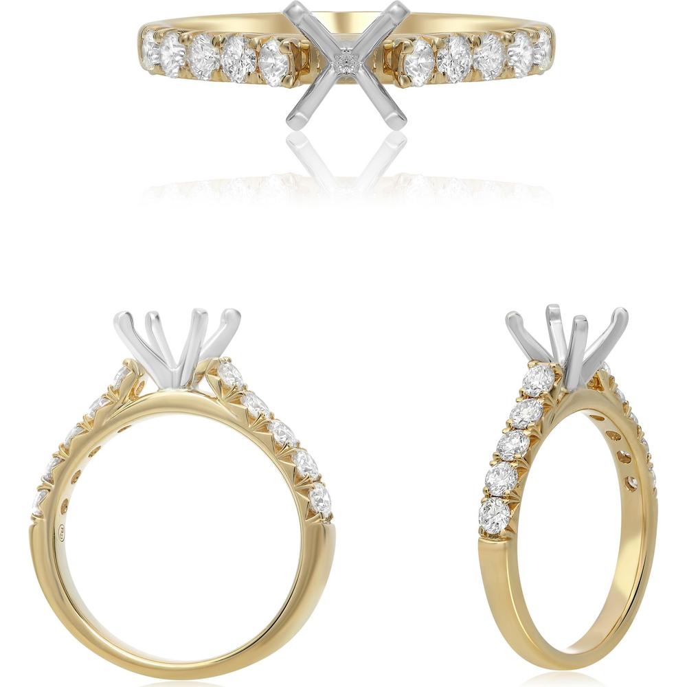 Roman & Jules - 14K Yellow Gold Round Diamond Ring with French Pave Setting - 0.65 Carat Total Diamond Weight