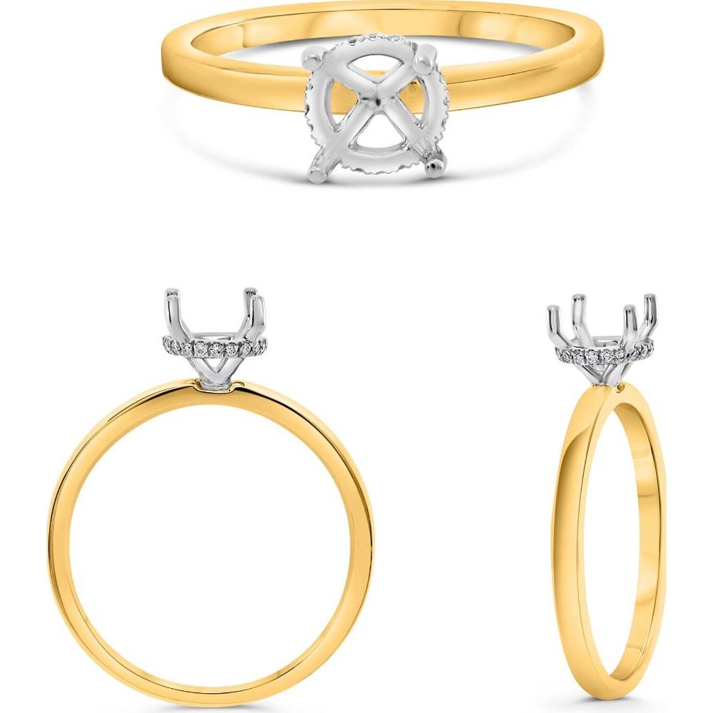 Roman & Jules - 14K Yellow Gold Round Diamond Ring with Hidden Full Halo and Micropavé Setting - 0.04 Carat Total Diamond Weight