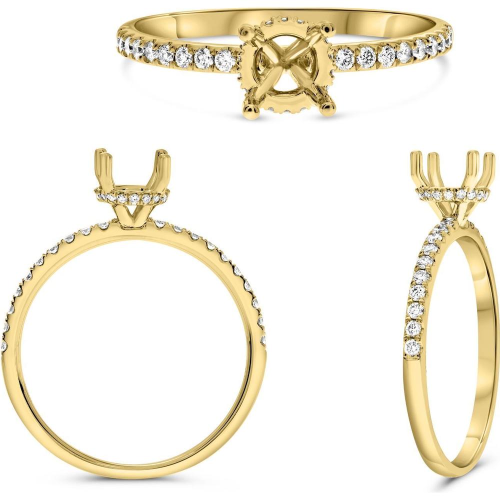 Roman & Jules - 14K Yellow Gold Round Diamond Ring with Hidden Full Halo and Micropavé Setting - 0.20 Carat Total Diamond Weight