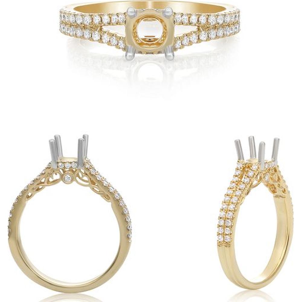 Roman & Jules - 14K Yellow Gold Round Diamond Ring with Hidden Half Halo - 0.34 Carat Total Diamond Weight