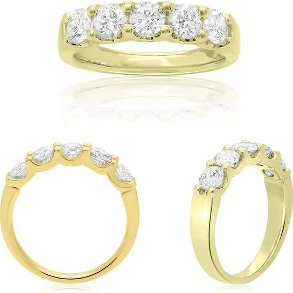 Roman & Jules - 14K Yellow Gold Round Diamond Ring with Shared U-Shape Setting - 1.00 Carat Total Diamond Weight