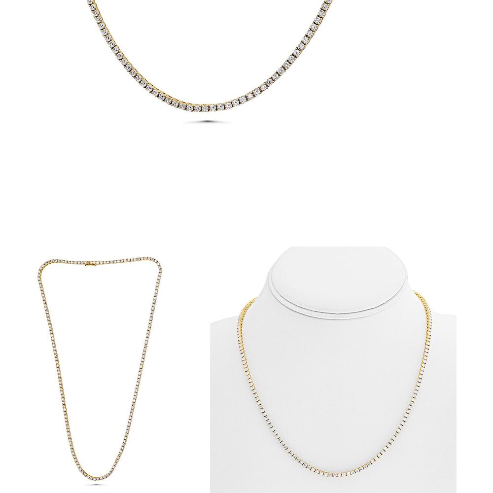 Roman & Jules - 14K Yellow Gold Round Diamond Tennis Necklace - 8.00 Carat Total Diamond Weight
