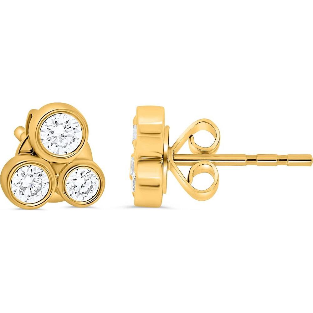 Roman & Jules - 14K Yellow Gold Round Diamond Three-Stone Stud Earrings - 0.34 Carat Total Diamond Weight