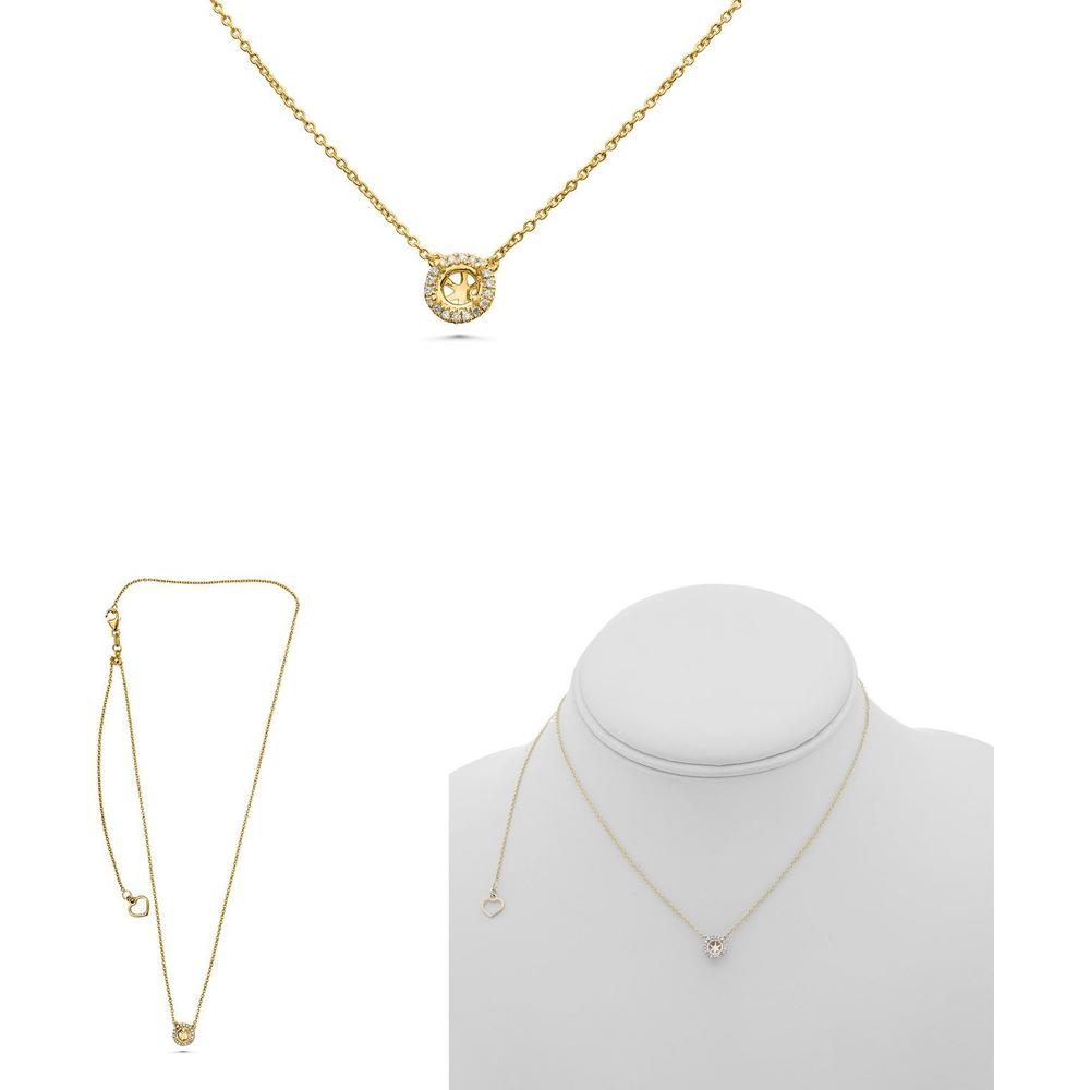 Roman & Jules - 14K Yellow Gold Round Diamond Y Necklace with Halo Micropavé Setting - 0.06 Carat Total Diamond Weight