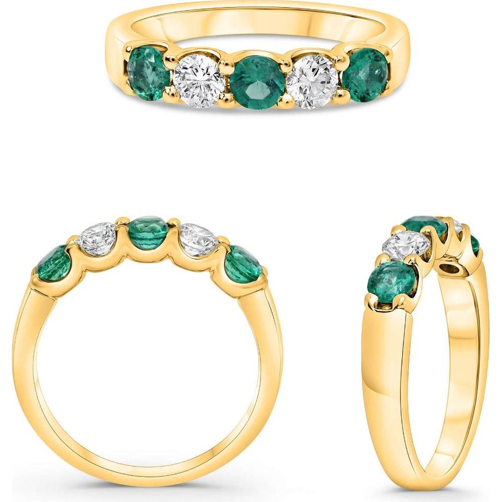 Roman & Jules - 14K Yellow Gold Round Emerald and Diamond Band Ring - 0.60 Carat Total Emerald Weight, 0.90 Carat Total Diamond Weight
