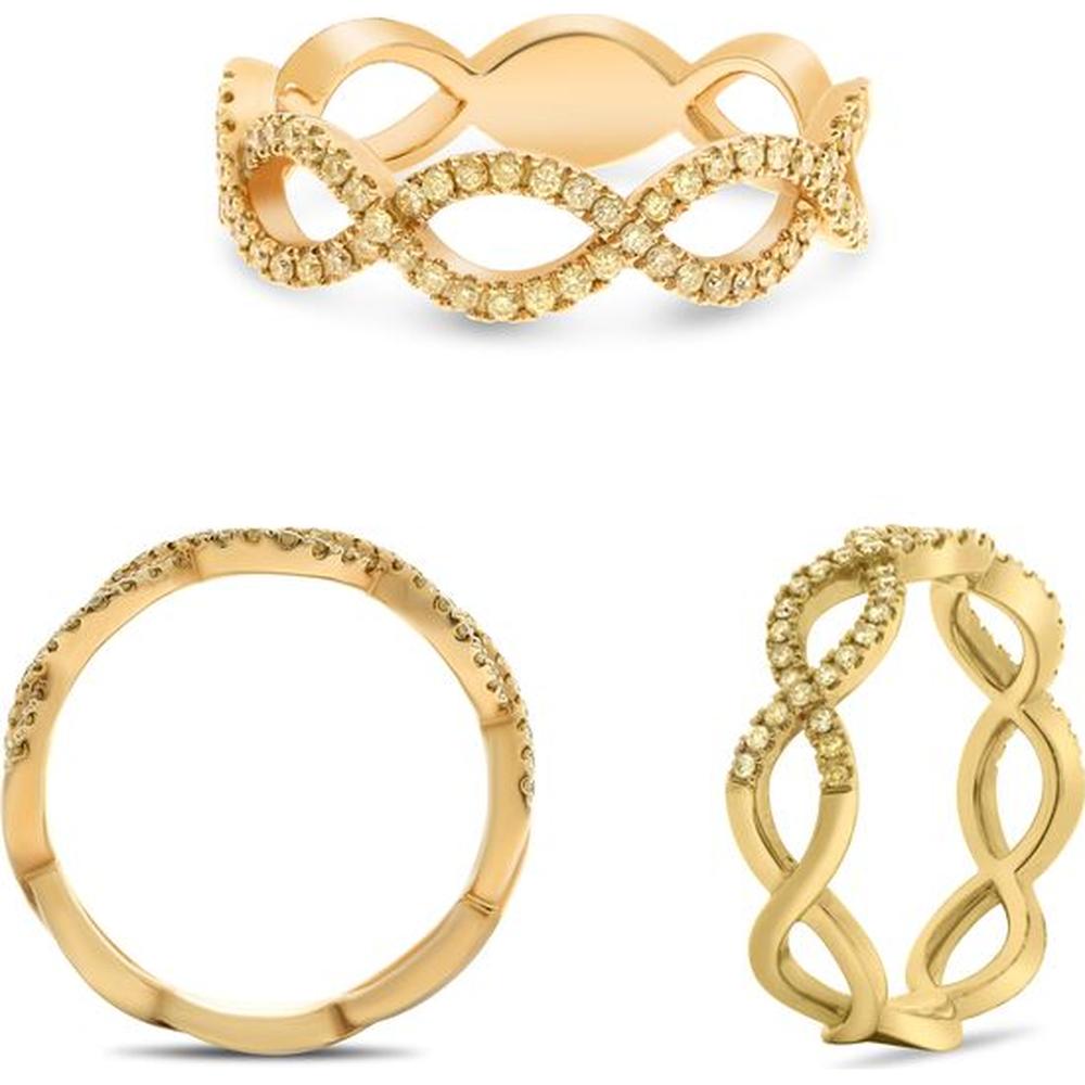 Roman & Jules - 14K Yellow Gold Round Fancy Yellow Diamond Ring - 0.31 Carat Diamond Weight