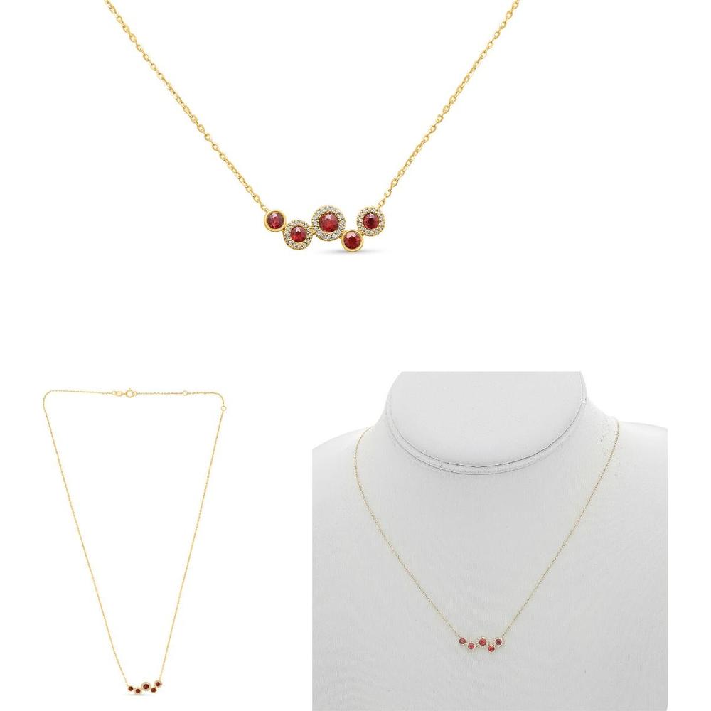 Roman & Jules - 14K Yellow Gold Round Ruby Necklace with Diamond Halo - 0.47 Carat Total Ruby Weight
