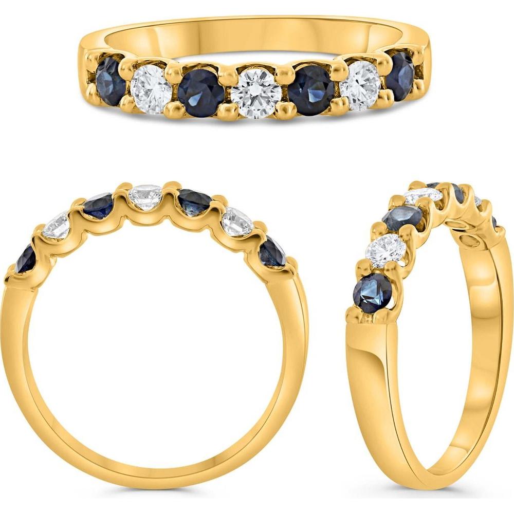 Roman & Jules - 14K Yellow Gold Round Sapphire and Diamond Band Ring with Shared U-Shape Setting