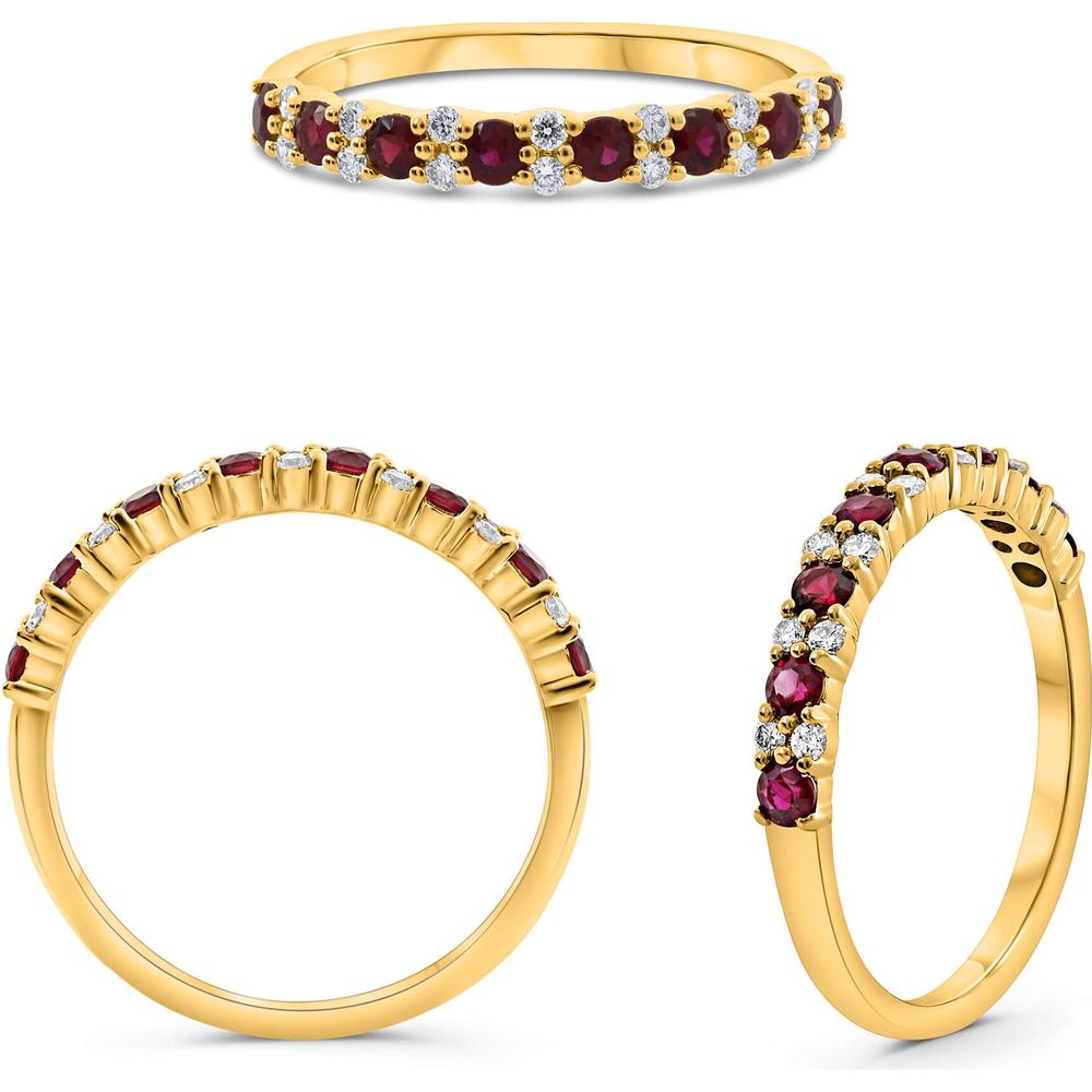 Roman & Jules - 14K Yellow Gold Ruby and Diamond Band Ring - 0.45 Carat Ruby & 0.15 Carat Diamond Total Weight