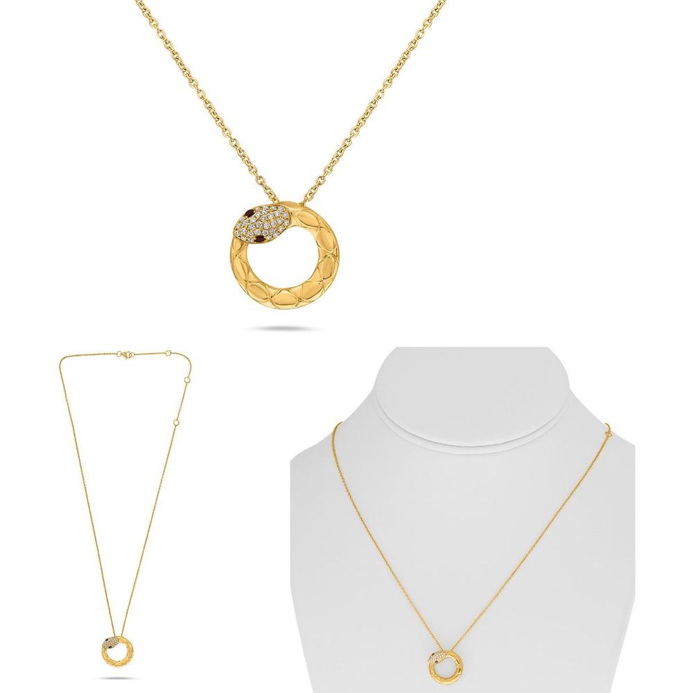 Roman & Jules - 14K Yellow Gold Ruby and Diamond Snake Circle Pendant Necklace