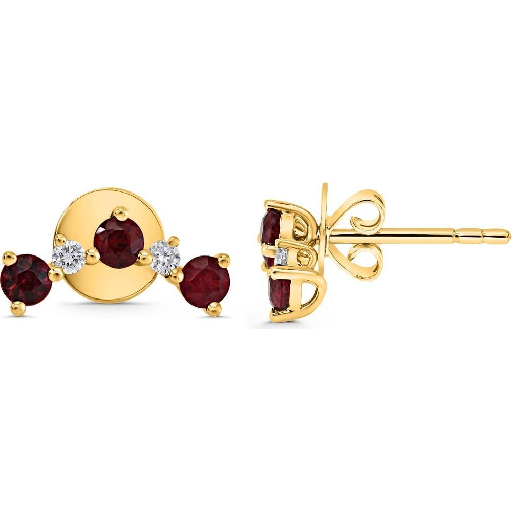 Roman & Jules - 14K Yellow Gold Ruby and Diamond Stud Earrings - 0.57 Carat Total Ruby Weight, 0.09 Carat Total Diamond Weight