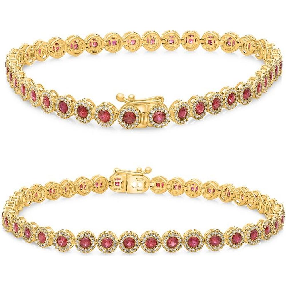 Roman & Jules - 14K Yellow Gold Ruby Bracelet with Diamond Accents - 0.78 Carat Total Diamond Weight
