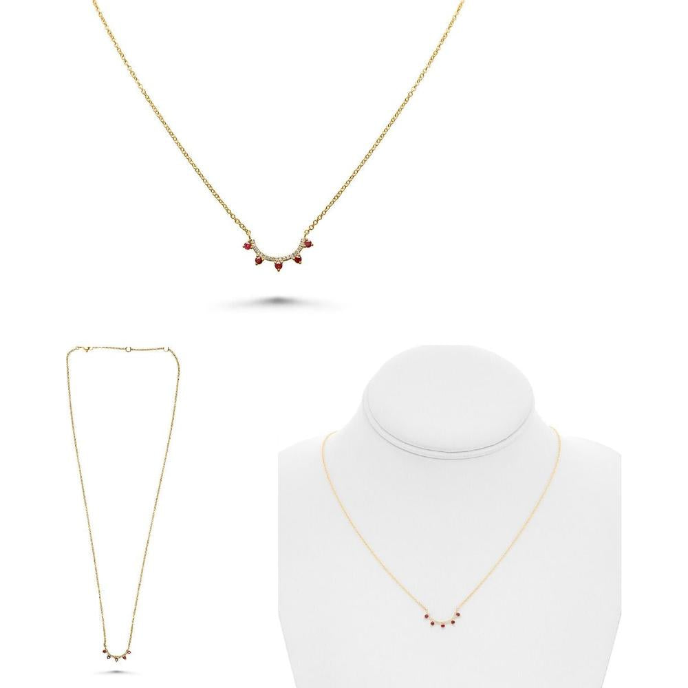 Roman & Jules - 14K Yellow Gold Ruby Necklace with Diamond Accent - 0.16 Carat Total Diamond Weight