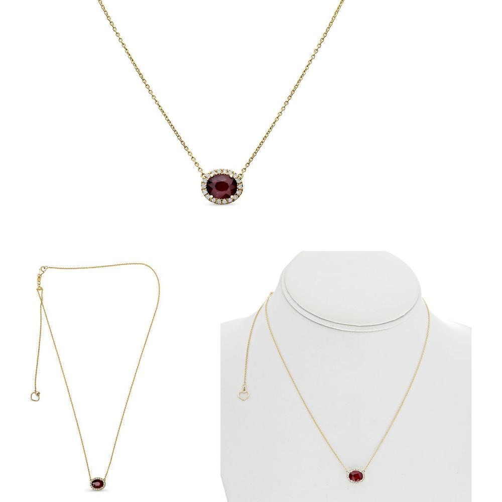 Roman & Jules - 14K Yellow Gold Ruby Pendant Necklace with Pave Diamond Halo - 1.60 Carat Total Ruby Weight