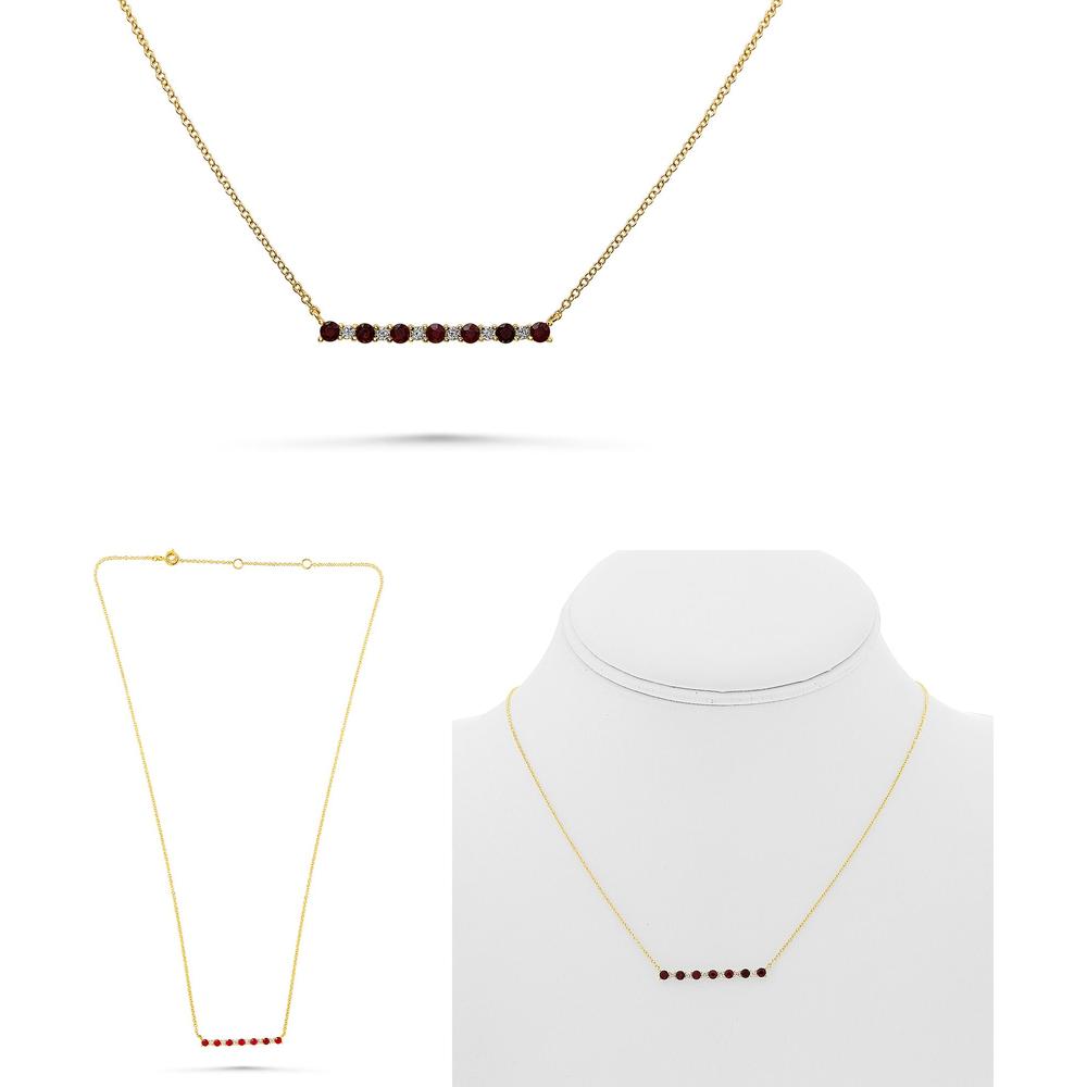 Roman & Jules - 14K Yellow Gold Ruby Y Necklace with Round Diamond Accents - 0.45 Carat Total Ruby Weight, 0.09 Carat Total Diamond Weight