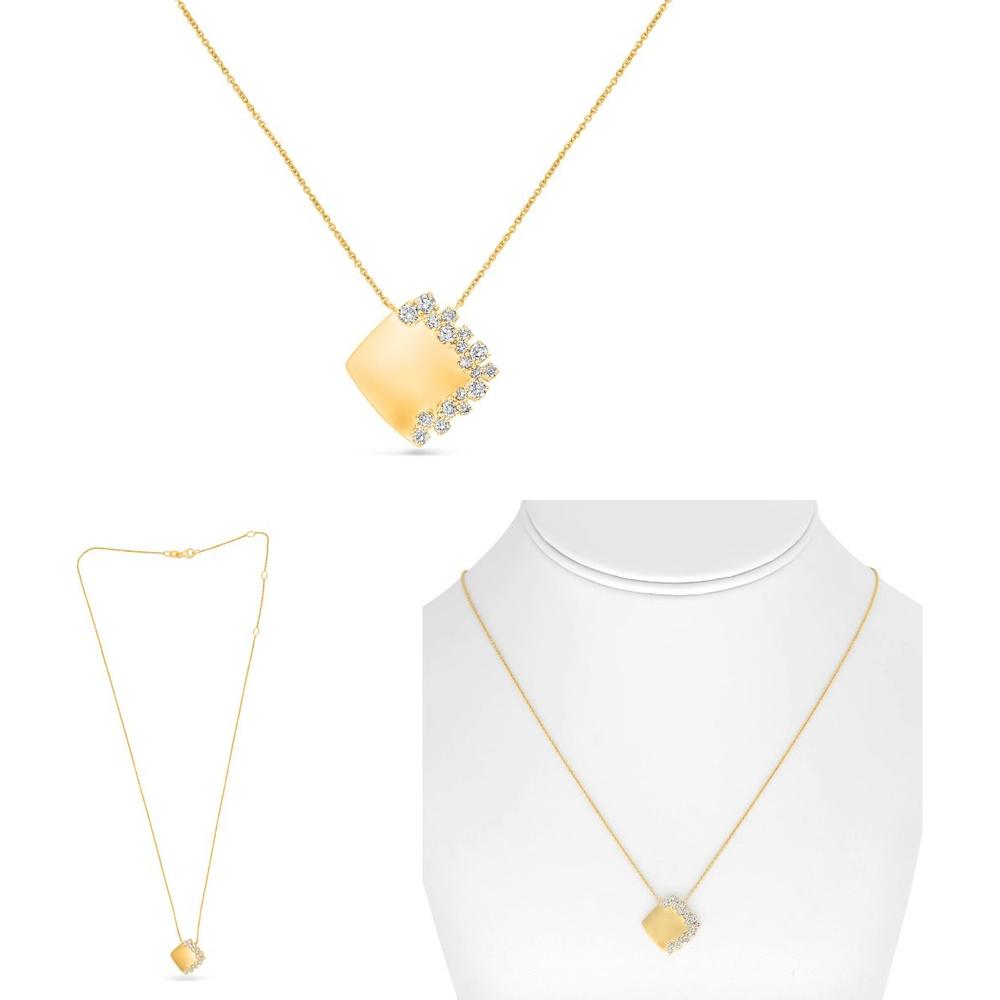 Roman & Jules - 14K Yellow Gold Sandblast Square Pendant Necklace with 0.30 Carat Round Diamond