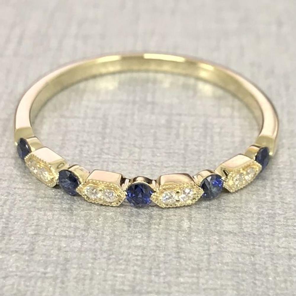 Roman & Jules - 14K Yellow Gold Sapphire and Diamond Band Ring with Round Diamonds - 0.30 Carat Total Sapphire Weight