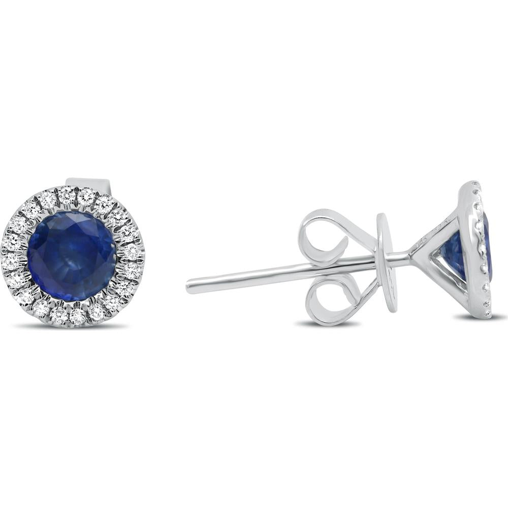 Roman & Jules - 14K Yellow Gold Sapphire and Diamond Halo Stud Earrings - 1.00 Carat Total Sapphire and Diamond Weight