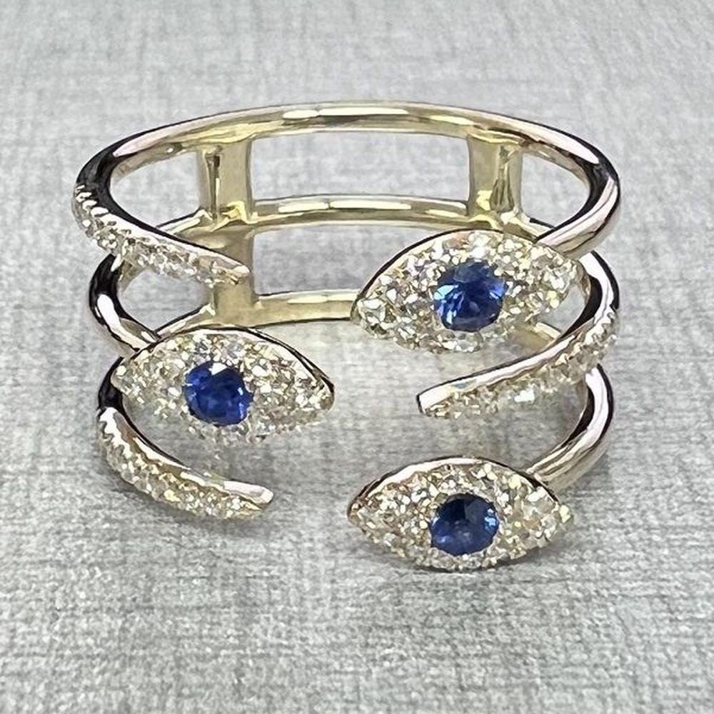 Roman & Jules - 14K Yellow Gold Sapphire and Diamond Ring with Round Diamonds - 0.54 Carat Total Gem Weight
