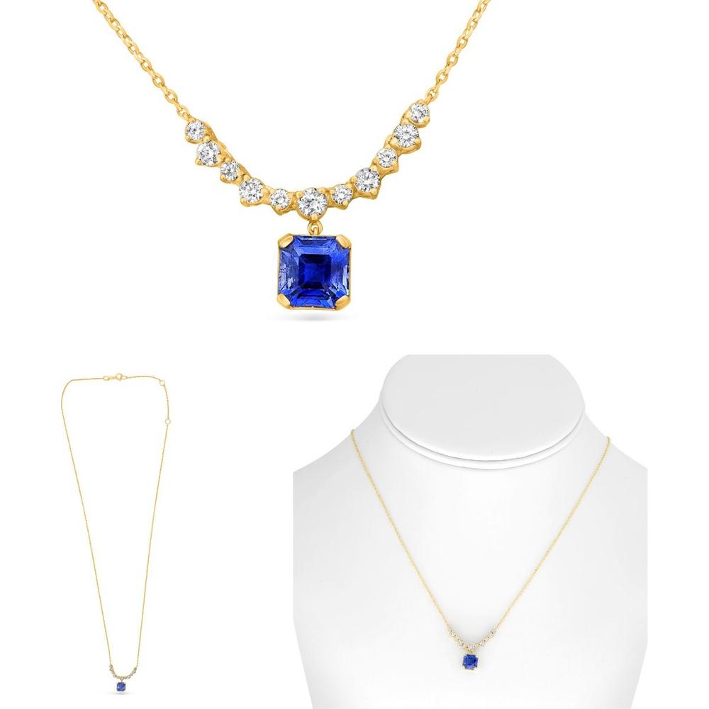Roman & Jules - 14K Yellow Gold Sapphire Drop Necklace with Round Diamonds - 1.36 Carat Total Sapphire Weight, 0.25 Carat Total Diamond Weight